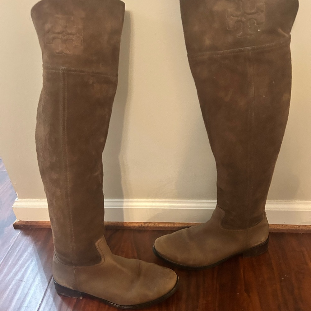 Tory Burch Simone Café Brown Over-the-Knee Suede Riding Boots